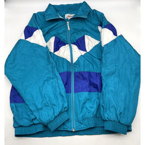 Vintage 90s JANEVE Teal Purple White Color Block Hip Hop Windbreaker - Size XL